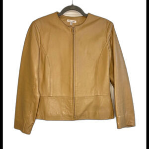 Yvonne Marie Women's Lamb Leather Jacket Moto Style Tan Light Brown Size 6